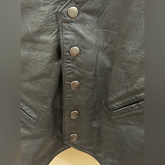 Vintage Western Frontier Men's Black Leather Vest Snap Button Size Large - Picture 3 of 7